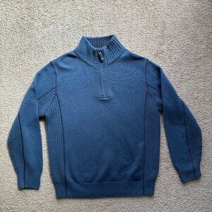 Next Sweater Mens Large 1/4 Zip Mock Neck Lambswool Long Sleeve Pullover Blue